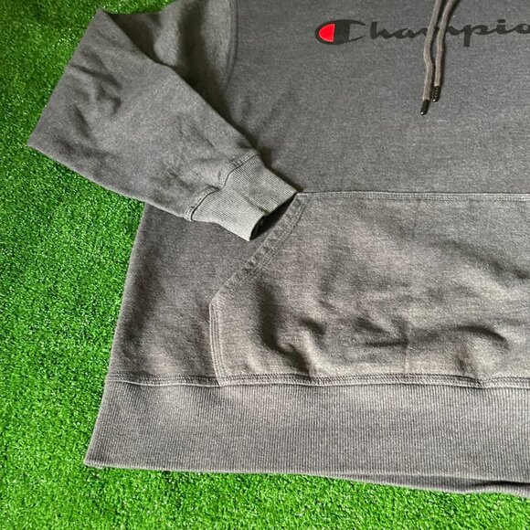 Champion Long Sleeve Powerblend Fleece Iconic Logo Grey Hoodie Sweatshirt Size L - Picture 5 of 14